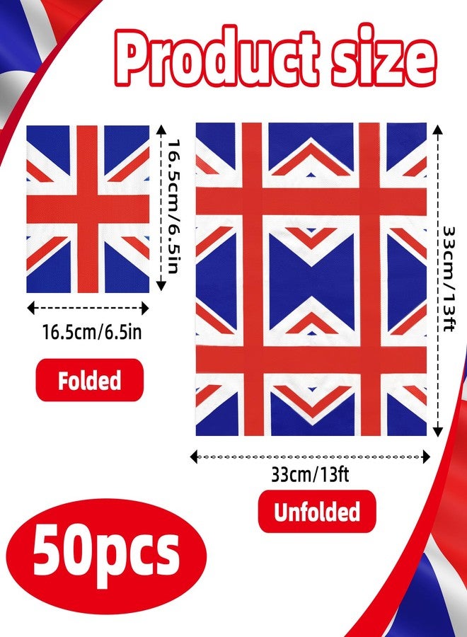 Geodurn 50 Pieces Union Jack Flag Paper Napkins, British Disposable Cocktail Napkins for UK Royal-Themed Celebrations, British Sports Events, King’s Coronation Decor, Afternoon Tea Party Supplies - Image 2